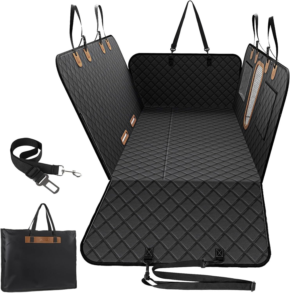 600D Heavy Duty Dog Car Seat Cover for Back Seat, 2026 Upgraded | Hard Bottom Back Seat Extender for Pets- Holds 600Lbs, Waterproof Scratch Proof Nonslip Dog Hammock for Cars Trucks and Suvs